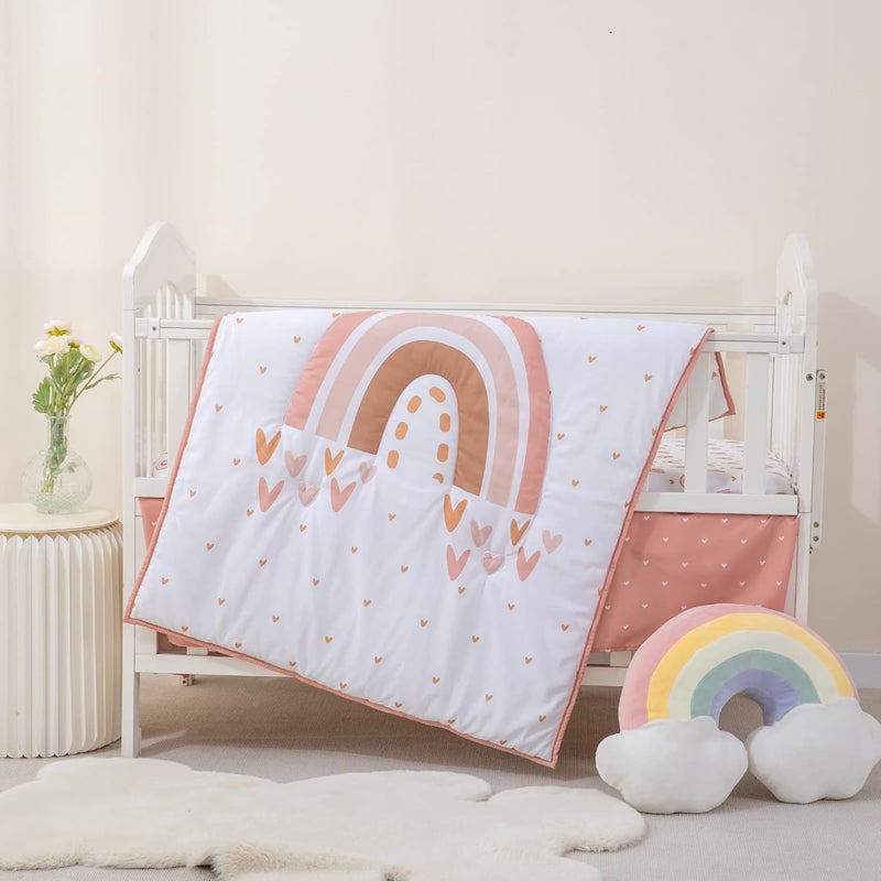 Cokouchyi 3 Piece Rainbow Boho Crib Bedding Set - Standard Size Nursery Bedding for Boys and Girls with Crib Sheet, Comforter & Crib Skirt - Image 5